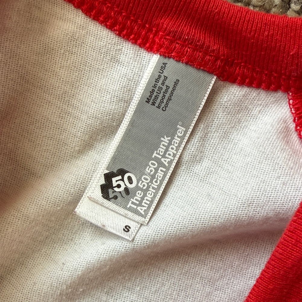 Women's Red and White Raglan Tee - Picture 3 of 4